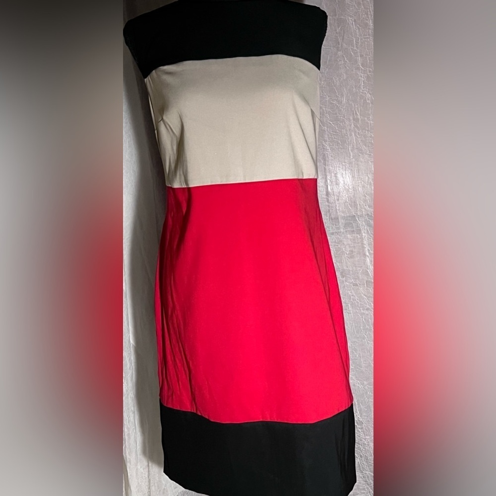 Red black tan Color block sleeveless dress